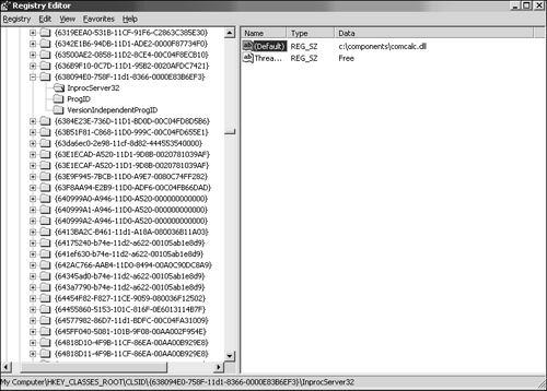A typical registry entry for a COM DLL.