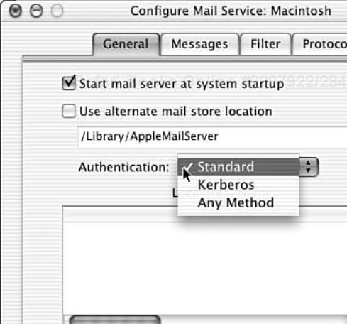 General tab of the Configure Mail Service dialog box.