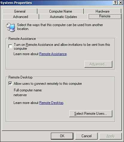 Enable Remote Desktop for Administration from the Remote tab of the System Properties dialog box.