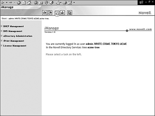The iManager browser screen.