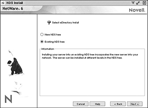 Selecting an existing eDirectory tree.