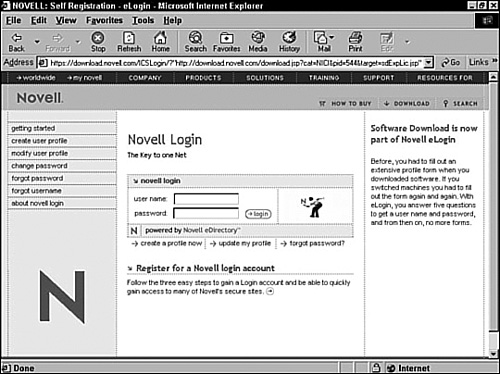 Downloading Novell Client software using eLogin.