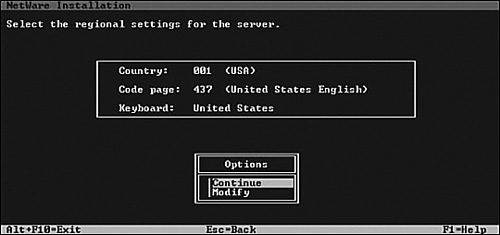 Selecting regional settings during NetWare 6 upgrade.