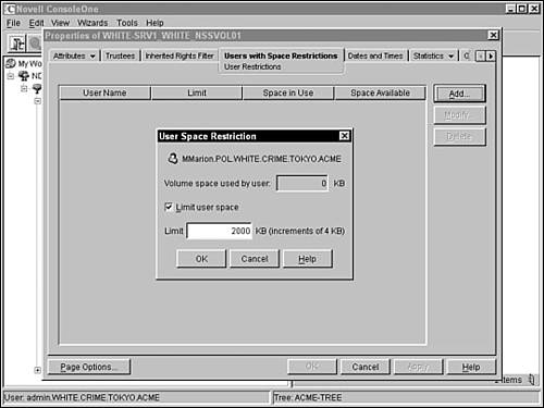 Configuring directory space restrictions in ConsoleOne.