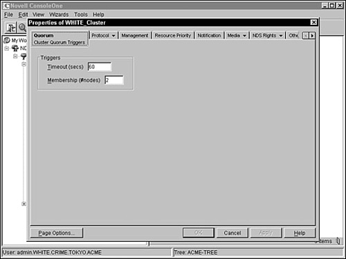 Configuring timeout and quorum membership in ConsoleOne.