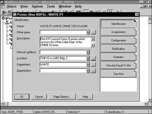 Properties of an eDirectory Printer (Non NDPS) object.