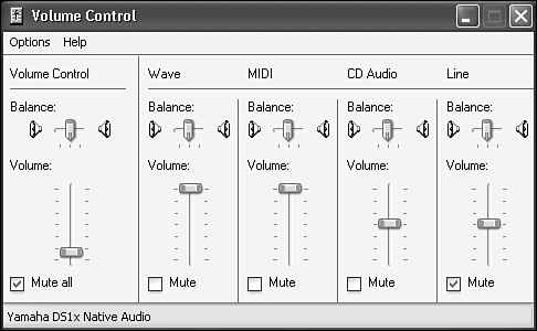 The basic volume controls for setting playback volume. Another set is available for record levels.