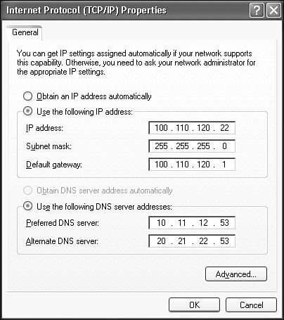 Here, you can add the network address, subnet mask, and DNS information supplied by your ISP.
