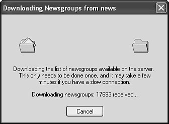 The list of newsgroups downloads from your news server.