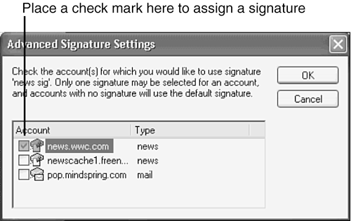 You can assign a specific signature to your news account here.