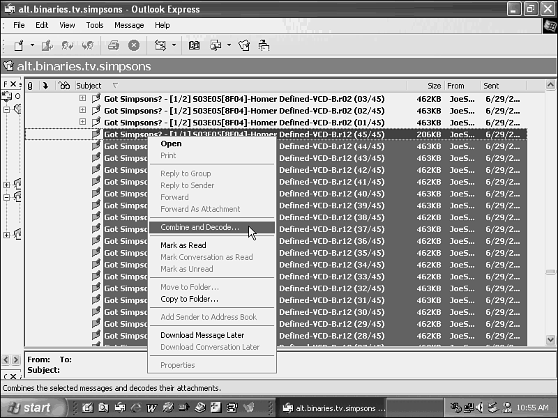 You must be sure you select every member of a multipart attachment series before attempting the download.