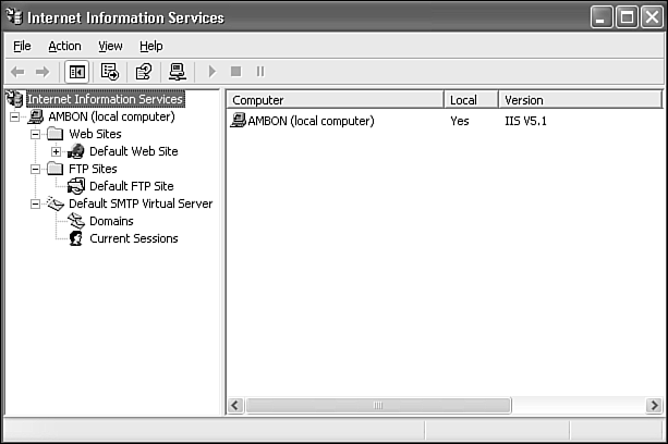 The Computer Management console contains management tools for the FTP server, Web server, and SMTP server.