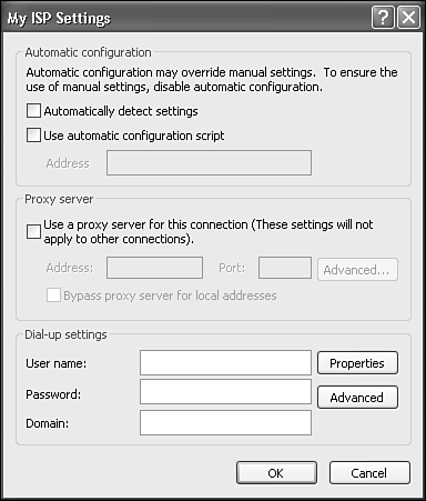 For a dial-up Internet connection, Proxy Server should not be checked.