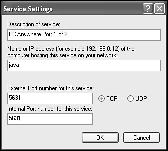 Enter port information for a new service in this dialog.