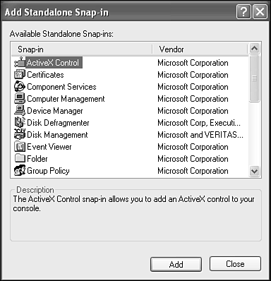 The Add Standalone Snap-in dialog box.