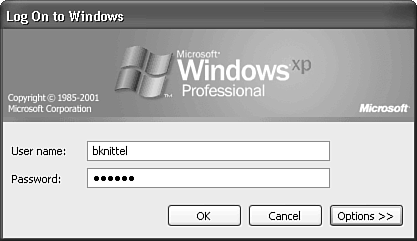 To log on as Administrator, press Ctrl+Alt+Del twice to switch from the graphical XP login screen to the old-style Windows logon dialog.