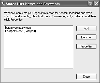 This dialog box lets you delete or alter the list of passwords that Windows stores for use on remote computers.