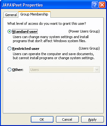 Use the UserPasswords2 control panel tool to assign users to the Power Users group.