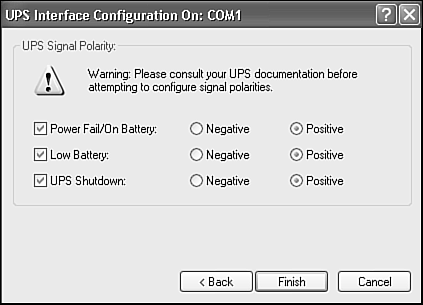 Here, you can set custom polarities for a UPS that Windows XP Professional doesn't know how to preconfigure.