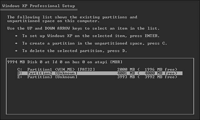 Selecting the location of the WINDOWS install directory from within the text-mode Windows XP Setup. Windows 2000 and NT Setup offer a similar choice.