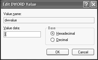 You can choose to enter a DWORD value in either decimal or hexadecimal notation.