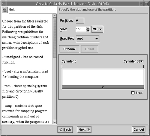 Specify the size and use of the partitions.