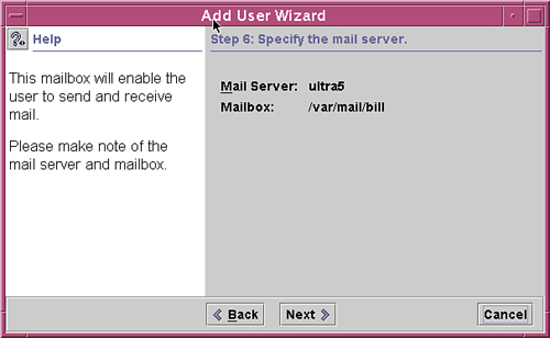 The user’s mailbox and mail server information.