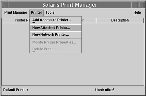 The Solaris Print Manager window.