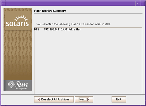 Flash Archive Summary window.