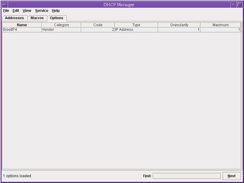 DHCP Options window with a symbol defined.