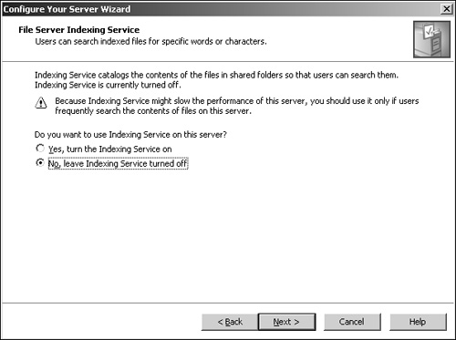 The File Server Indexing Service page is where you configure the Indexing Service.