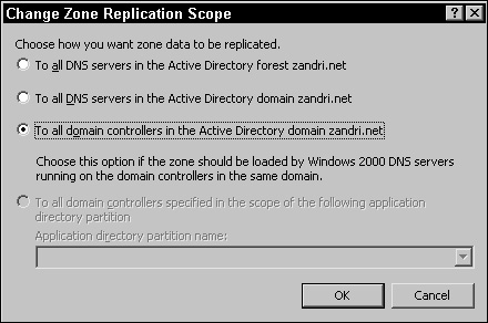 There are three options for changing the scope of DNS replication in Active Directory.