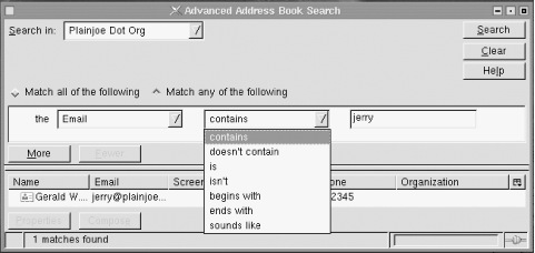 Advanced searching in the Mozilla Address Book