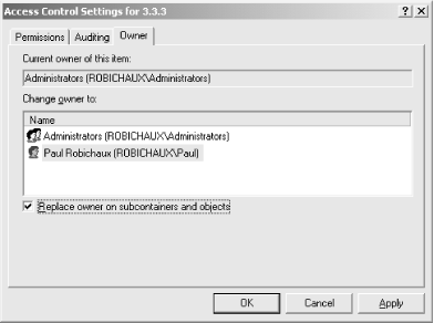 The Owner tab of the Access Control Settings dialog