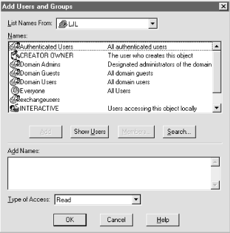 The Add Users and Groups dialog