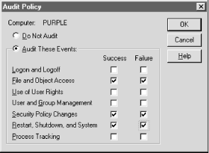 The Audit Policy dialog