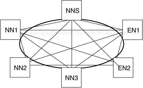 Logical View of an APPN Network withoutconnection network:APPN:reducing TDU flowAPPN:connection network:reducing TDU flow Connection Network Deployed