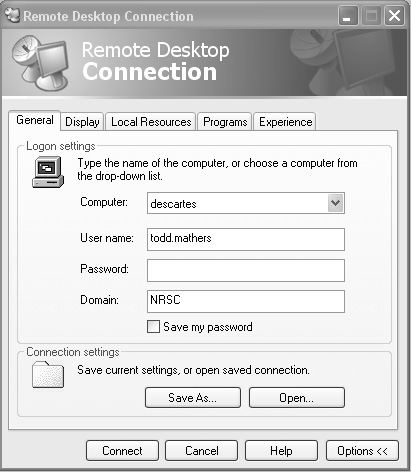 The RDP Remote Desktop Connection (RDC) client.