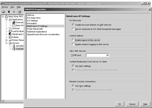 Disabling remote logons for a server with the Citrix Management Console.