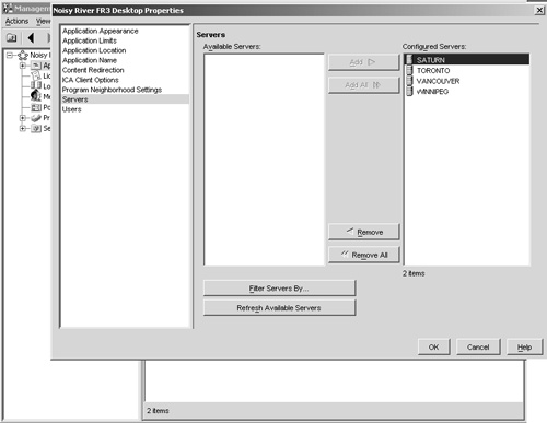 Managing the properties for a published application from within the Citrix Management Console.
