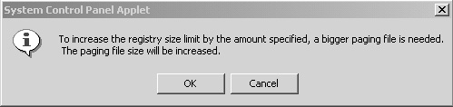 When attempting to set the RSL to greater than 80 percent of the current paged pool size on a Windows 2000 Server, you receive this message.