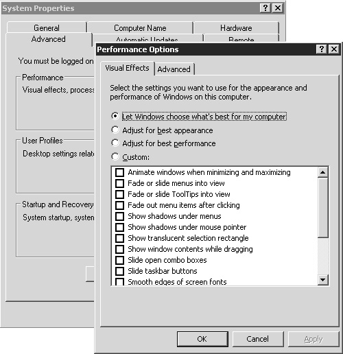 Explorer Visual Effects on Windows Server 2003.