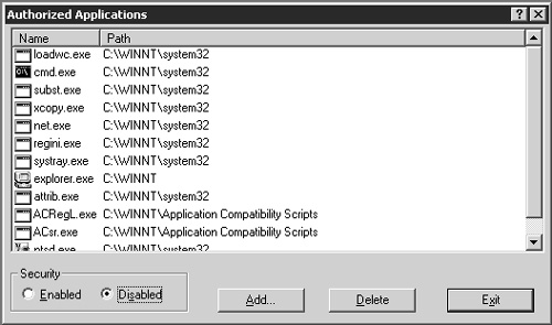 The APPSEC Windows 2000 application security utility.