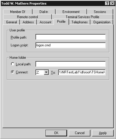 The logon script setting defined for specific user accounts.