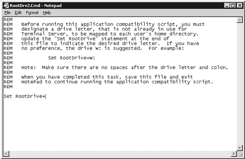 The root drive letter is entered and saved after running the chkroot.cmd batch file.
