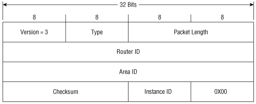 OSPFv3 packet header.