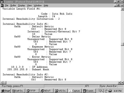 Analyzer capture of an IP Internal Reachability Information TLV.