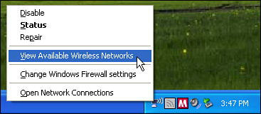 Clicking the View Available Wireless Networks Option