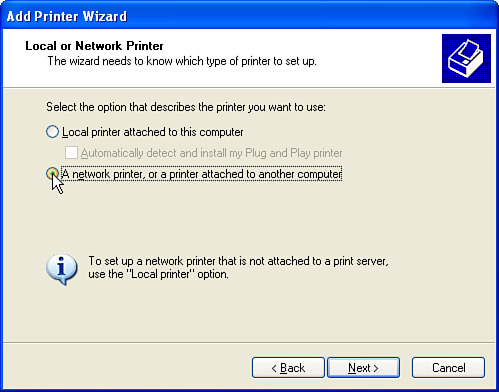 Clicking the Network Printer Option