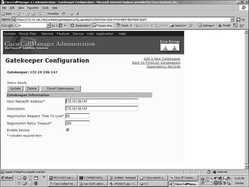 Sample Gatekeeper Definition in Cisco CallManager